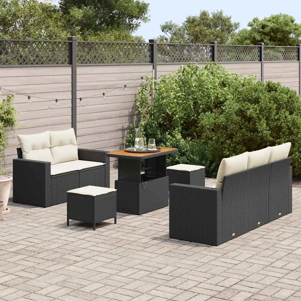 Set Divano da Giardino 8 pcs Nero e Crema polyrattan