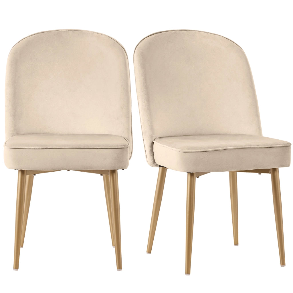 2 sedie da pranzo in velluto beige con gambe in metallo dorato, design moderno e comode