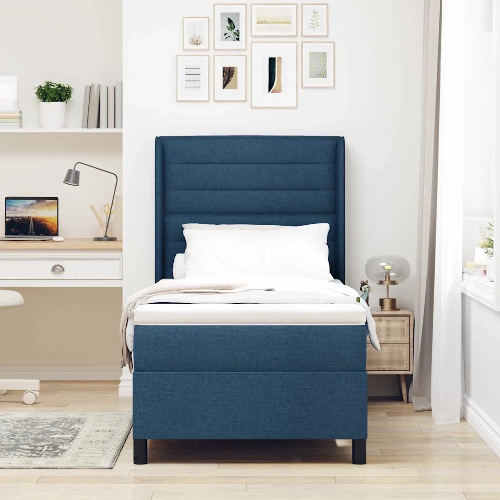Letto a Sorgente LED con materasso Blu 90 x 190 cm Tessuto