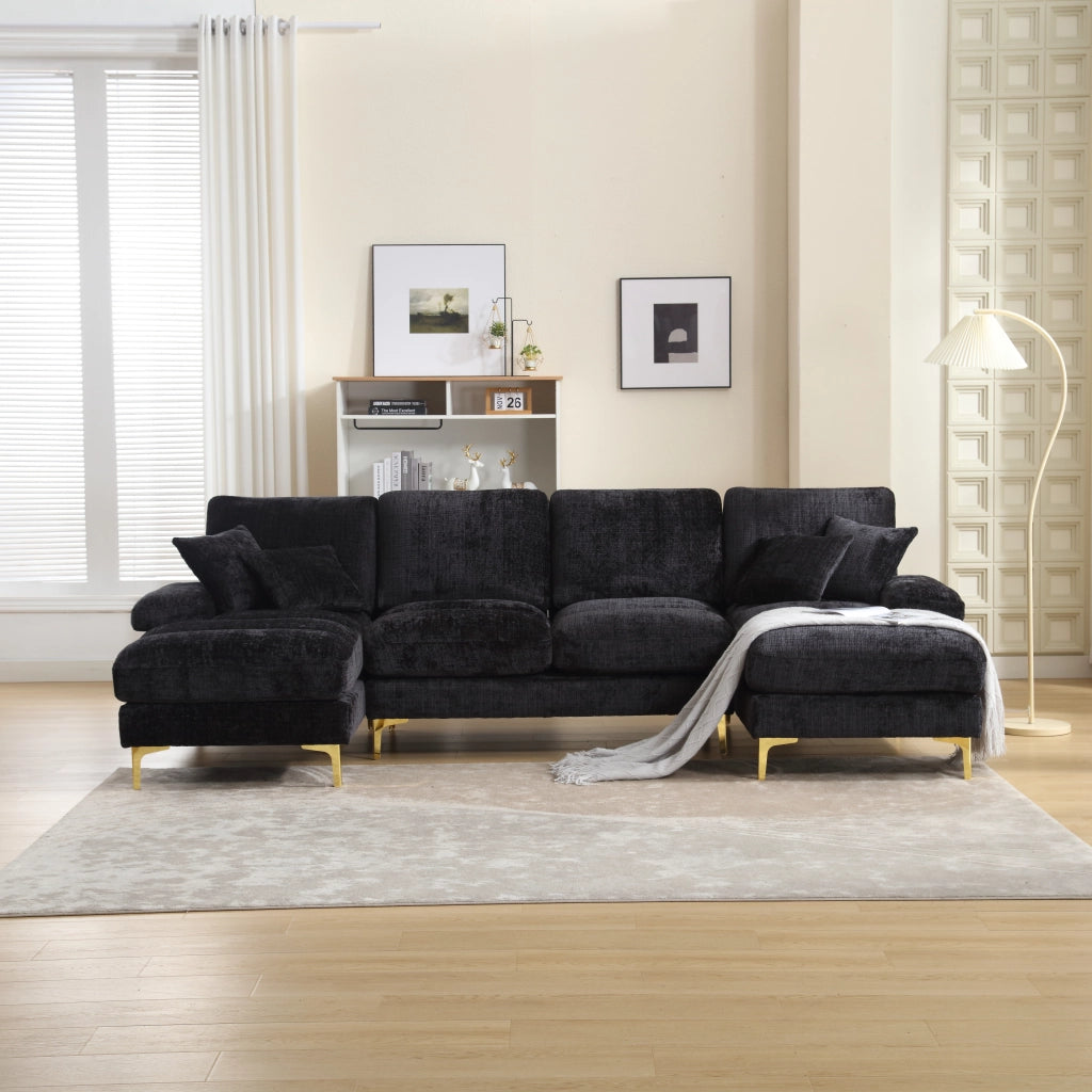 DIVANO SEZIONALE U 272x136x88 cm Chenille Nero
