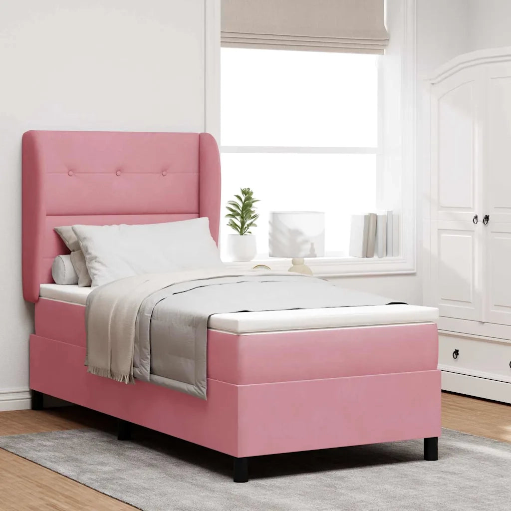 Letto a molle con materasso Rosa 190 x 90 cm Velluto 3340909