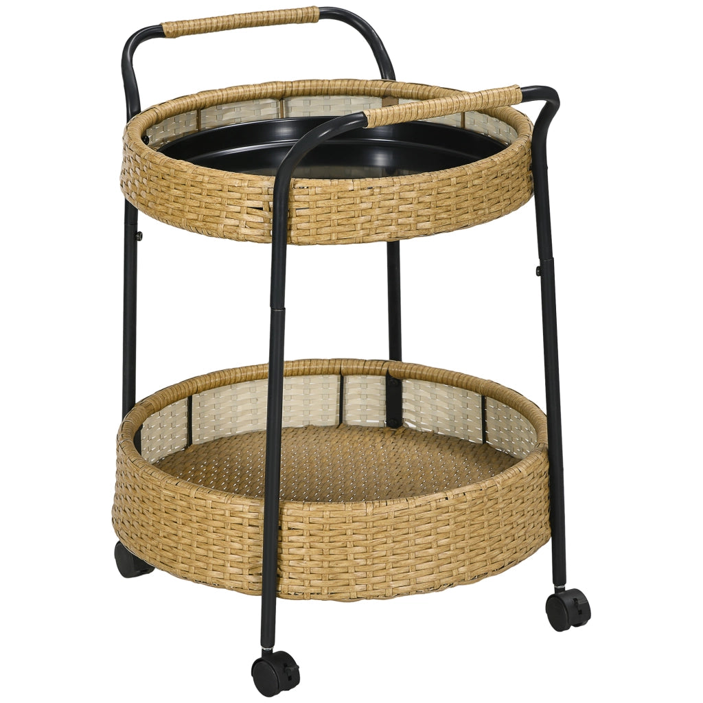 Carrello da servizio 2 ripiani con freni ¨C Xylo ¨C polyrattan giallo ¦µ50x66H cm