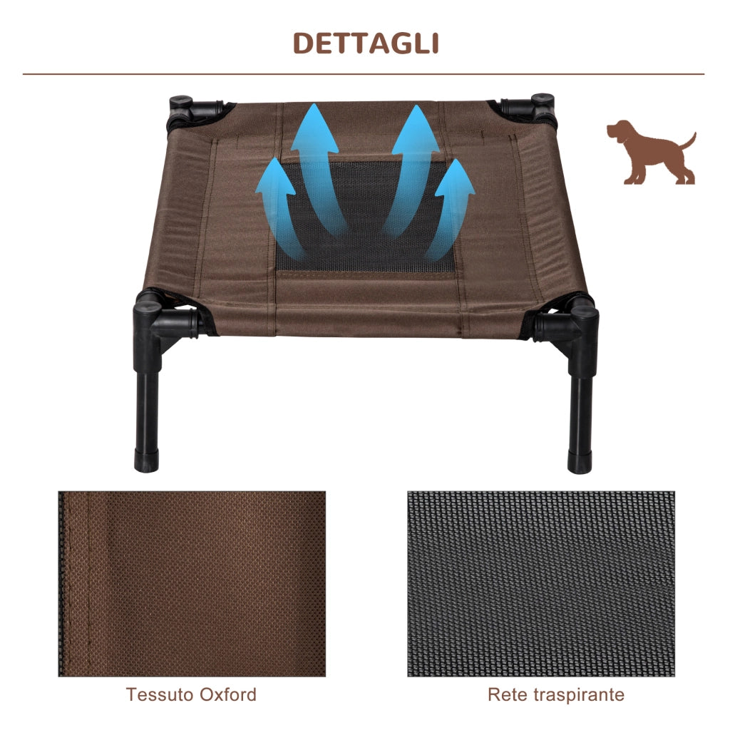Lettino per Cani Rialzato ¨C Minimal ¨C Acciaio e Tessuto, Nero e Caff¨¨, 61x46x18 cm