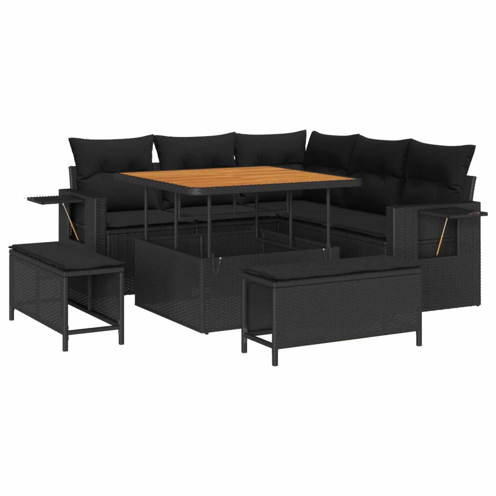 Set Divano da Giardino con cuscino 9 pcs Nero polyrattan 3363684