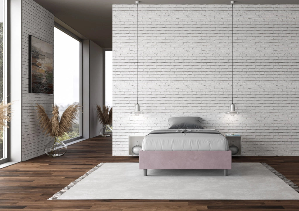 BS COM Letto una piazza e mezza con rete imbottito 130x200 microfibra glicine