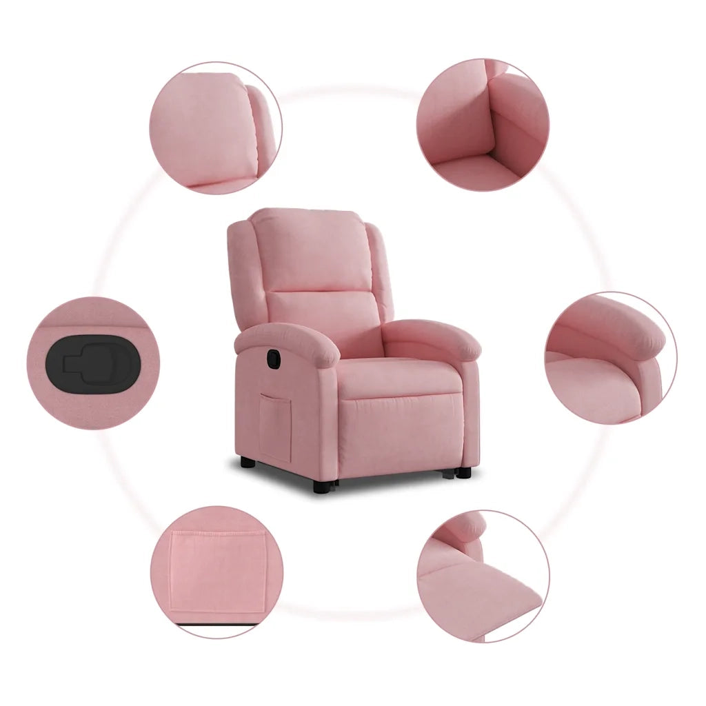 Poltrona Alzapersona Reclinabile Rosa in Velluto 3204304