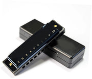 Harmonica 10 Orecchie - Zinklegering - Nero Lucido - Adatto per Principianti - Ideale per Feste - Utilizzo Multiplo - Harmonica