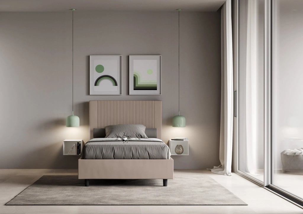 BS COM Letto una piazza e mezza senza rete imbottito 120x190 similpelle tortora