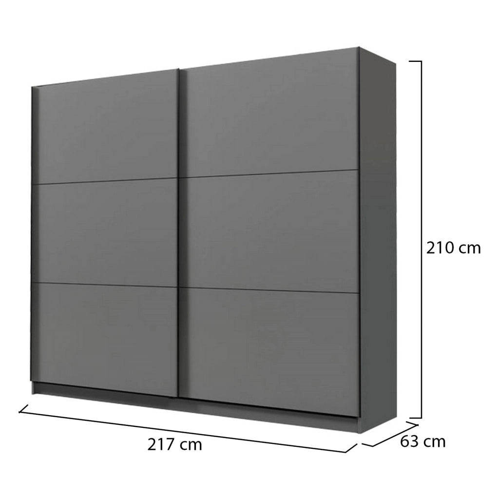 Armadio Camera da Letto Piateda, Guardaroba Grande 8 Ripiani, 217x210h cm Nero Antracite