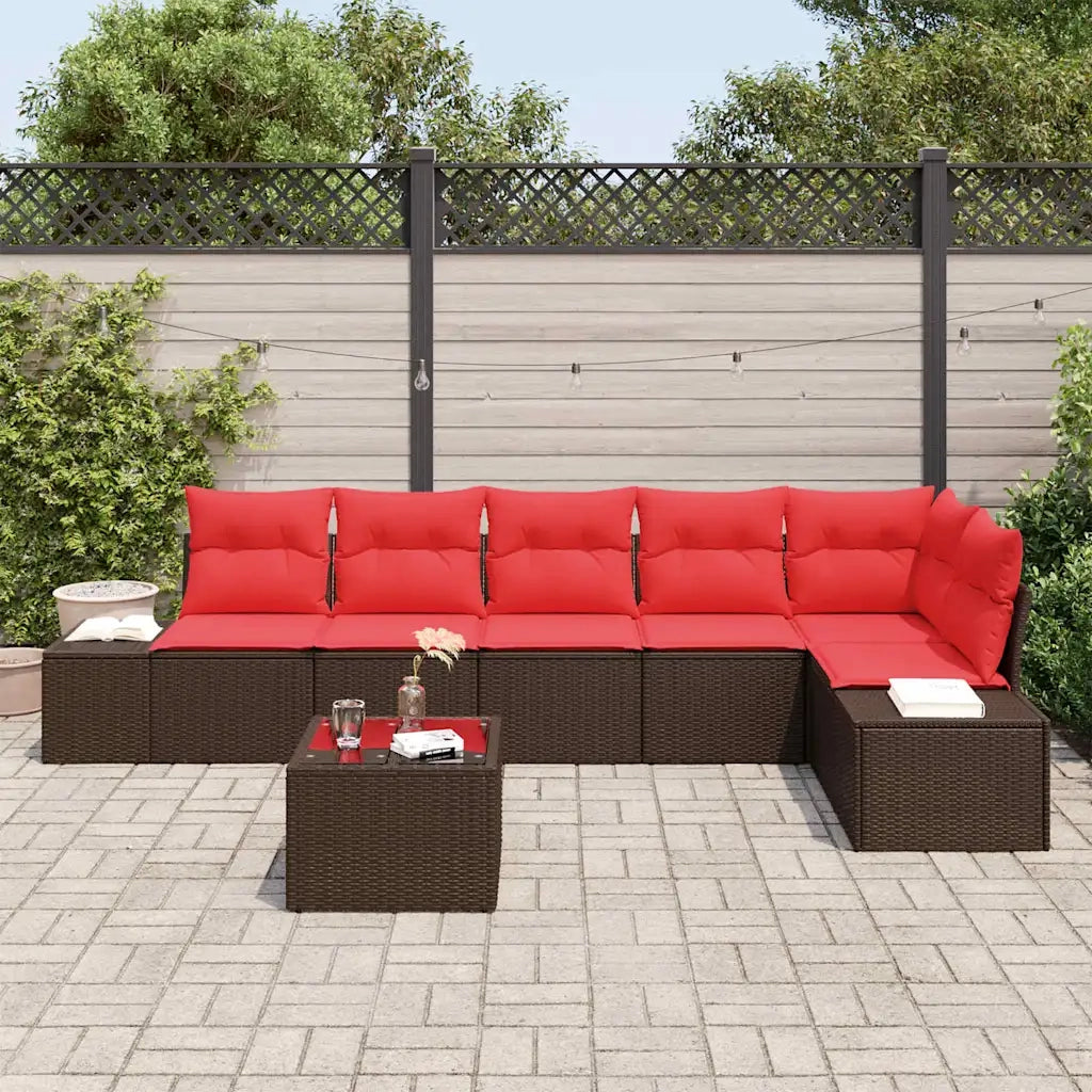 Set Divano da Giardino Marrone e Rosso polyrattan 3355763