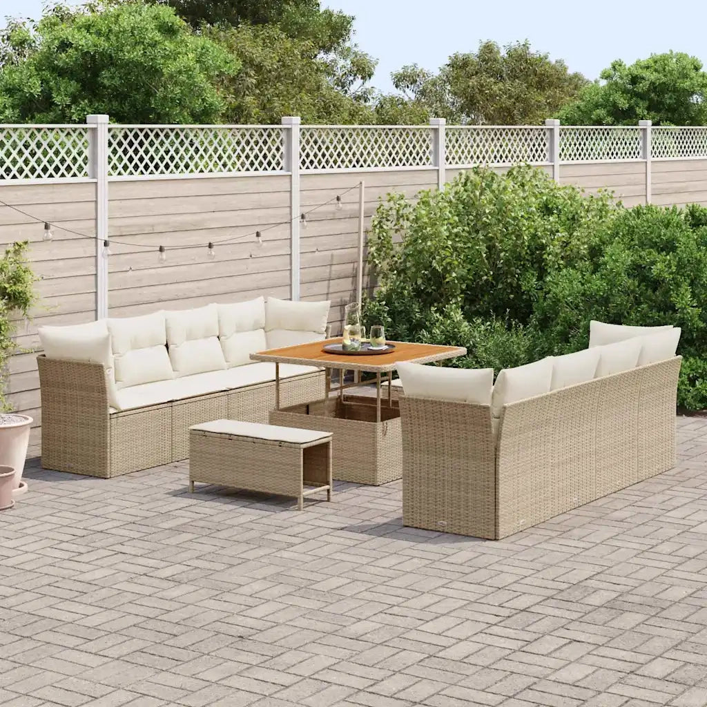 Set Divano da Giardino 11 pcs Beige polyrattan
