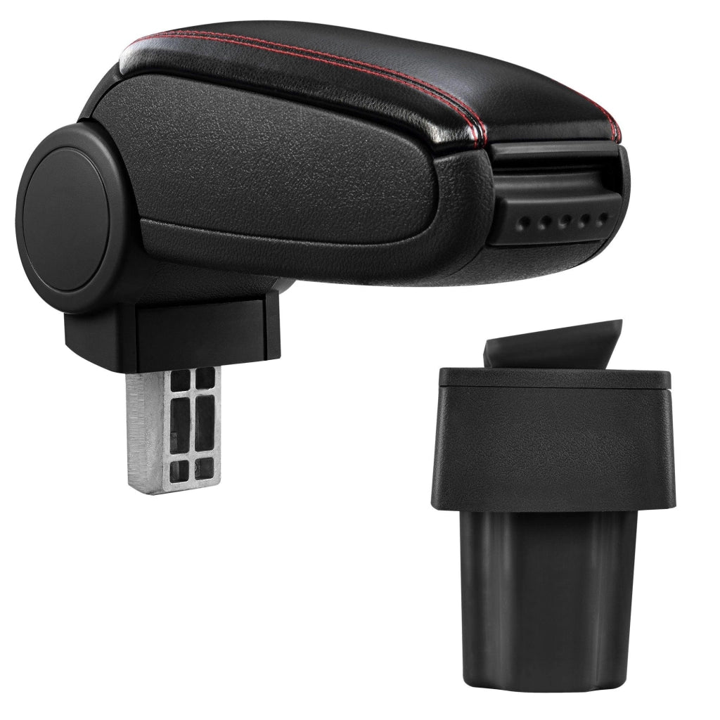 Bracciolo centrale per Opel Astra G con scomparto imbottito in similpelle nera con cuciture rosse 03_0000553