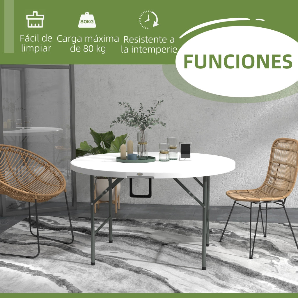 Tavolino da Giardino Pieghevole ¨C Minimal ¨C Acciaio HDPE Bianco ?122x73 cm