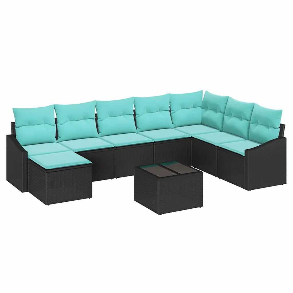 Set di divani con cuscino 9 pcs Nero polyrattan 3346856