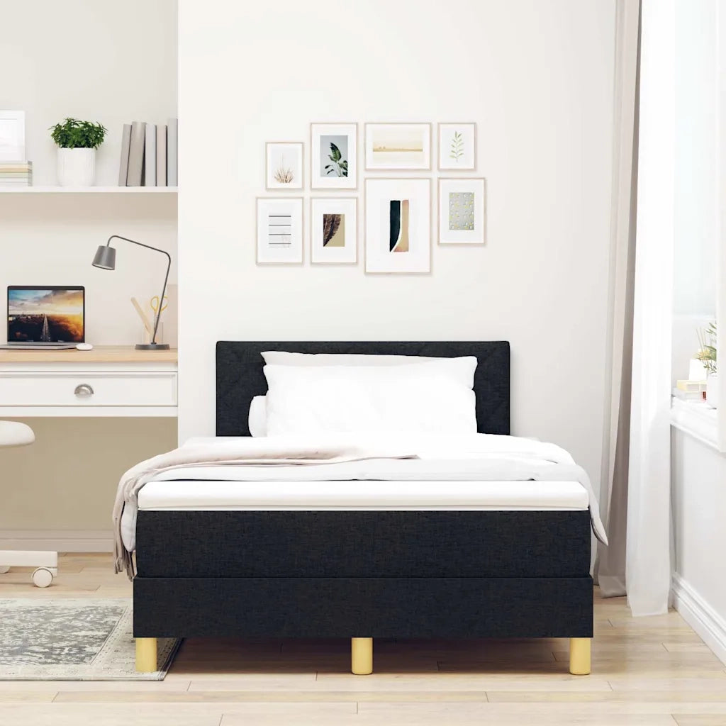 Letto a Sorgente LED con materasso Nero 120 x 190 cm Tessuto