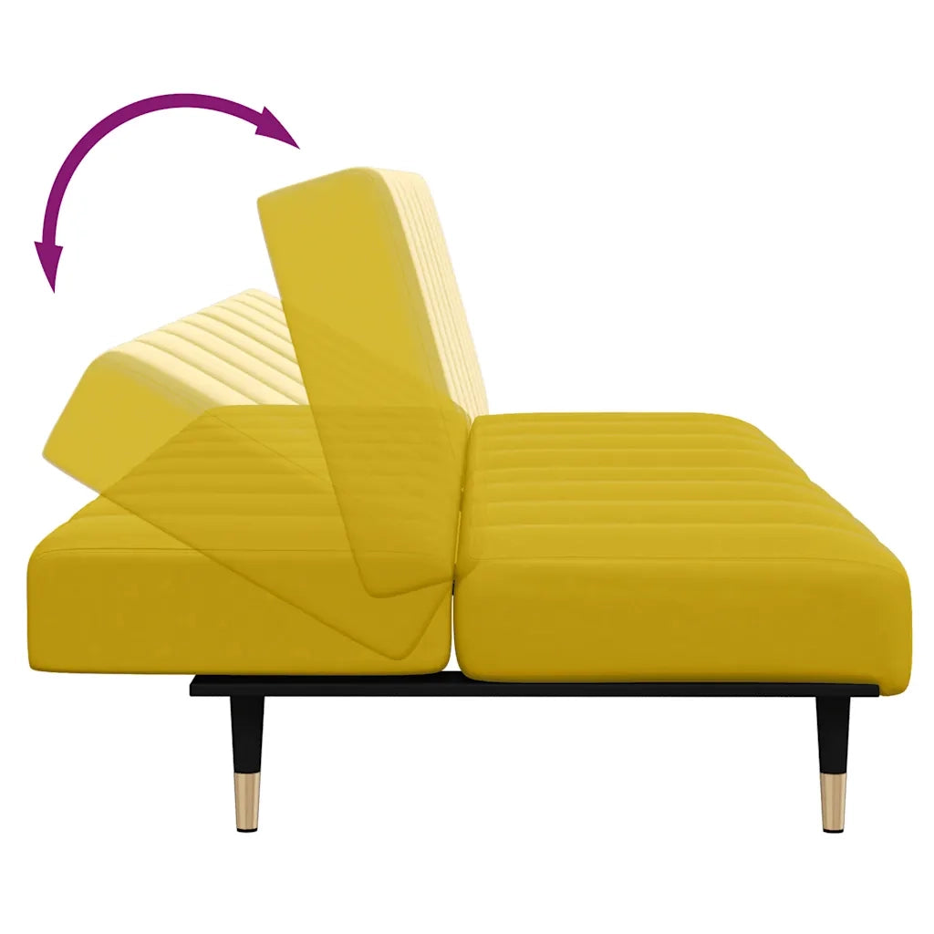 Divano Letto 2 Posti con Sgabello-Sofa Letto 2 Posti-Daybed Giallo in Velluto 499671