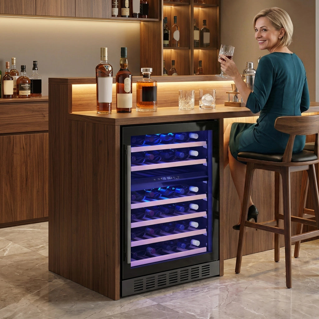 Cantinetta Vino Temperatura Controllata 5-18¡ãC 46 Bottiglie 131L ¨C Minimal ¨C Nero Vetro Temperato