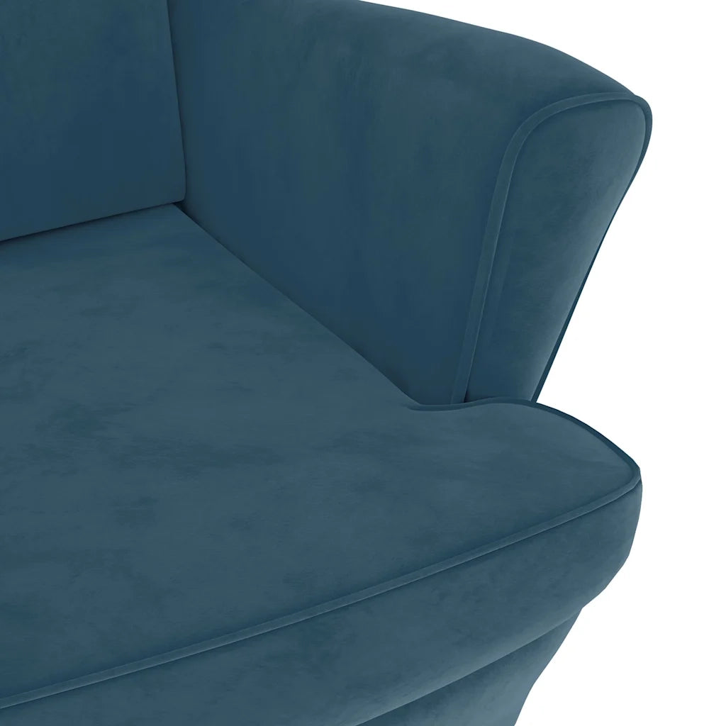 Poltrona con Schienale ad Ala con Poggiapiedi Blu in Velluto