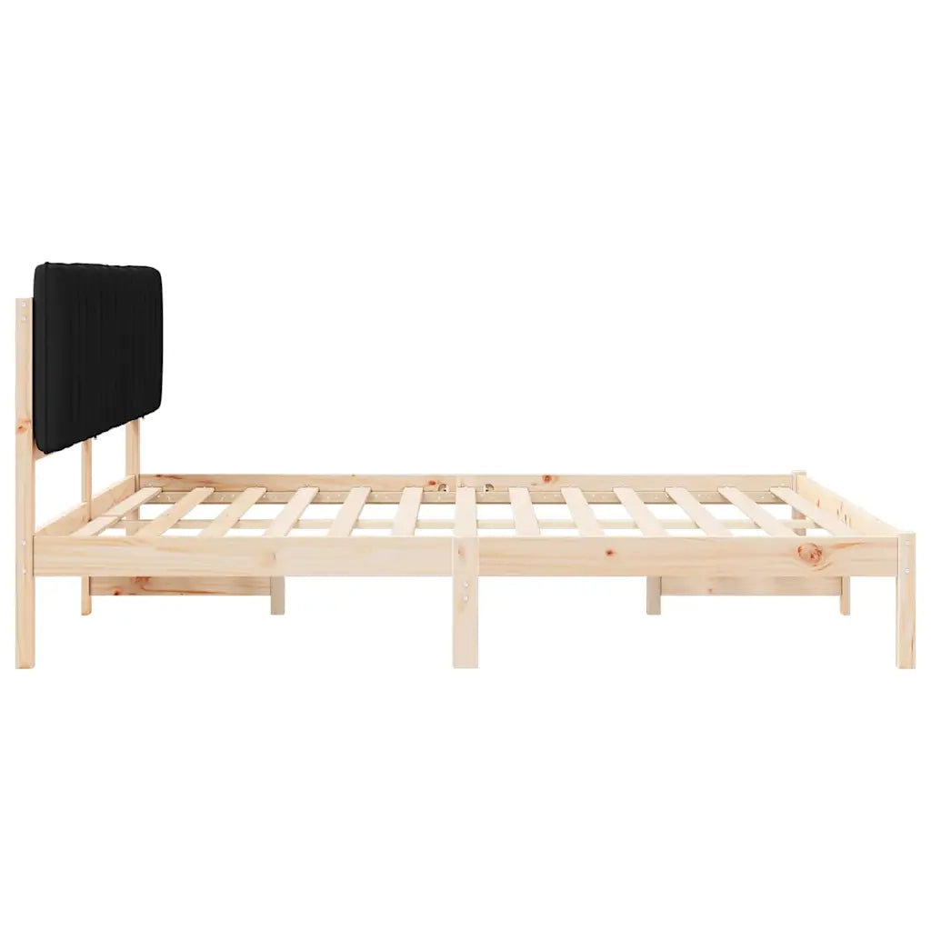 Letto con Testiera Rivestita-Struttura Letto con Testiera Nero 180 x 200 cm Pino massello 325935