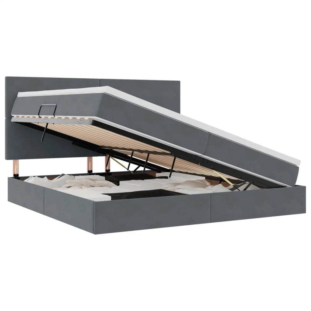 Letto con contenitore e materasso Grigio scuro 200 x 200 cm 3371992