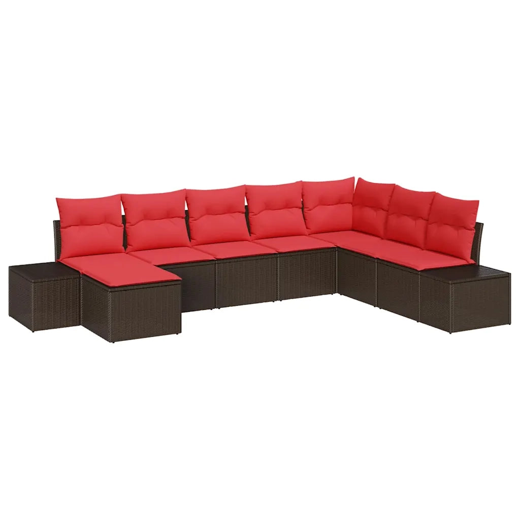 Set Divano da Giardino 8 pz Marrone e Rosso polyrattan 3355853