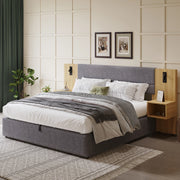 letto imbottito velluto grigio e naturale 160 x 200 cm