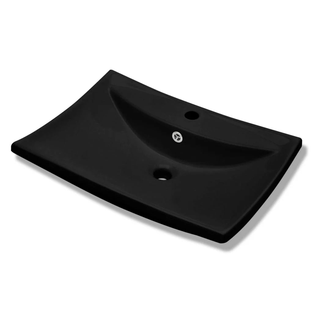Lavabo rettangolare di lusso in ceramica nera con troppopieno e foro di scarico 60 x 44 cm ceramica nera 02_0002489