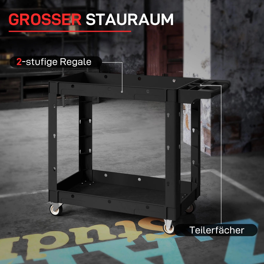 Carrello per attrezzi ¨C Minimal ¨C 2 ripiani, maniglia, ruote, plastica, nero