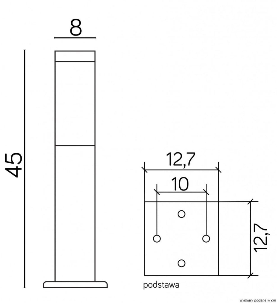 Paletto giardino quadrato 45cm E27 nero IP44 SU-MA