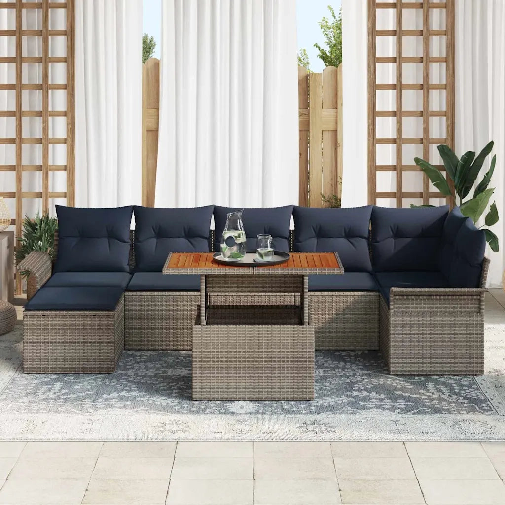 Set Divano da Giardino 8 pcs Grigio e Blu Navy polyrattan 3349366