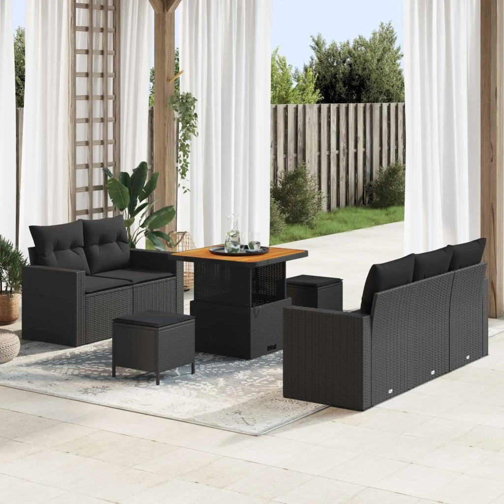 Set Divano da Giardino con cuscino 8 pcs Nero polyrattan 3363504