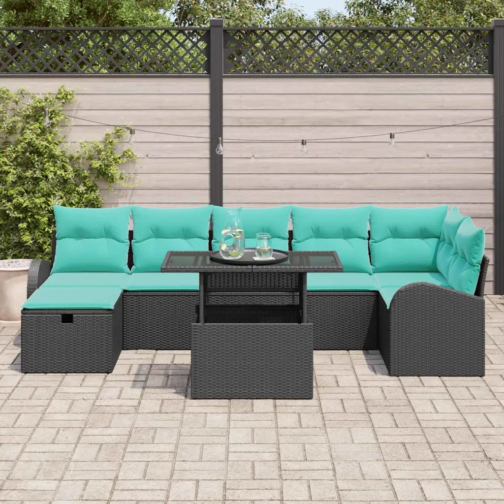 Set Divano da Giardino con cuscino 8 pcs Nero Poly Rattan 3361105