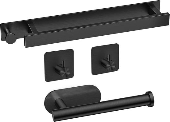 Set di asciugamani appesi - Autoadesivo - Per bagno e cucina - 4 pezzi - Nero - SUS 304