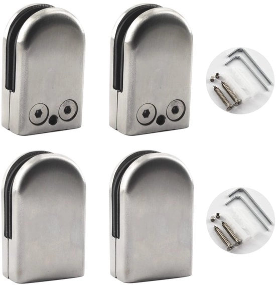 Klem per Glas - Housings Ronde per 4 Stuks - Flessibile - In Acciaio Inossidabile - Adatto per 16-17 mm - Incluso Micro Viti - Protezione per Vetro