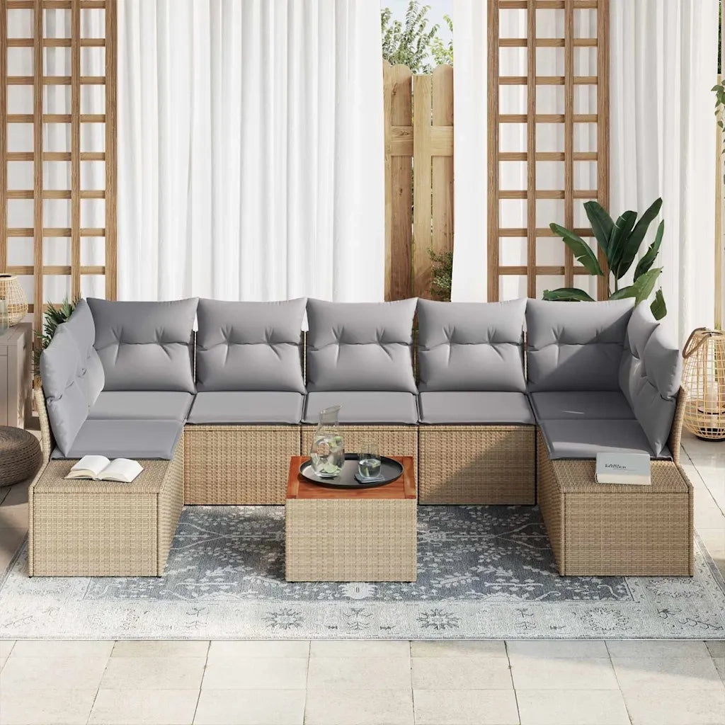 Set Divano da Giardino 8 pcs Beige e Grigio Chiaro polyrattan 3356593