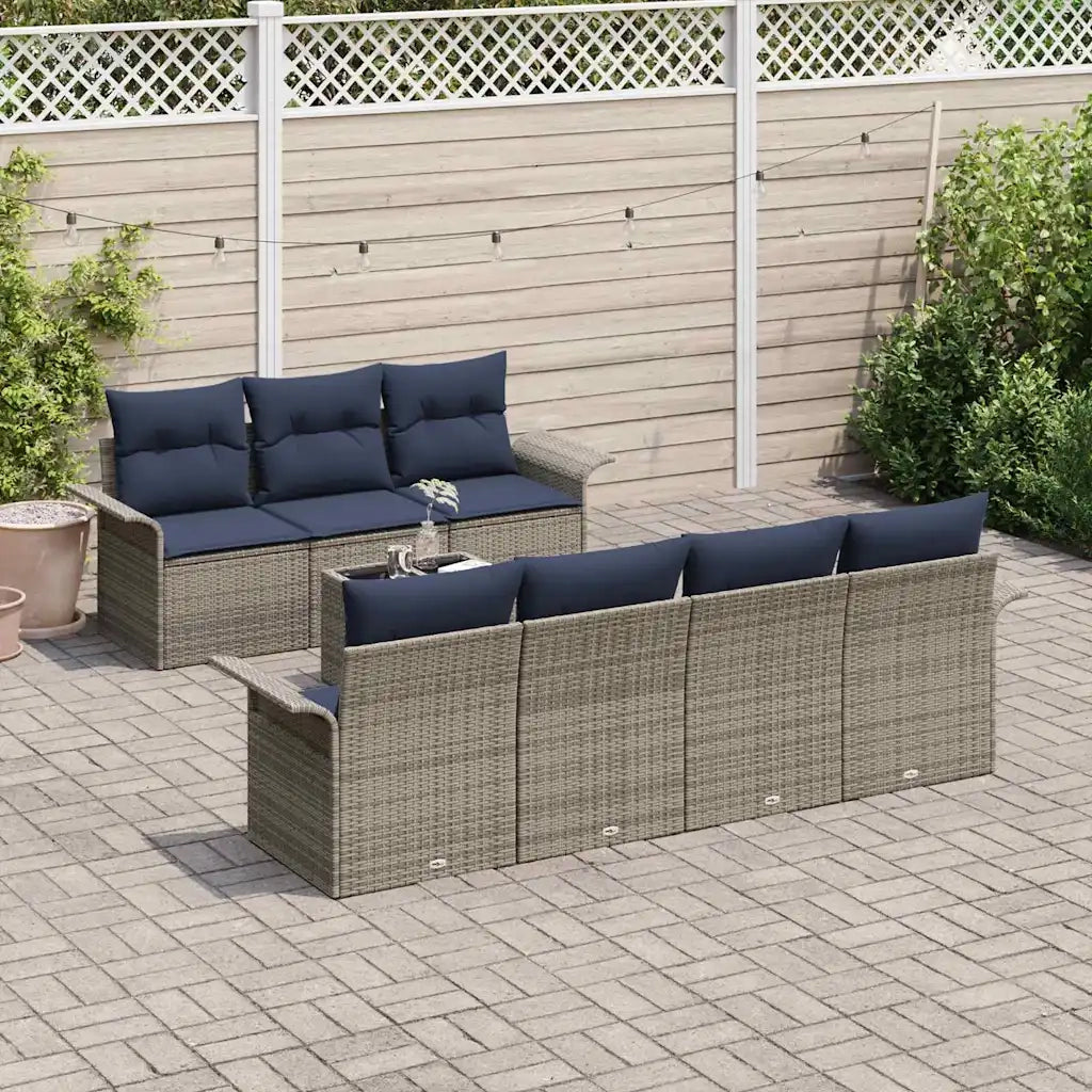 Set Divano da Giardino 8 pcs Grigio e Blu Navy polyrattan 3353944