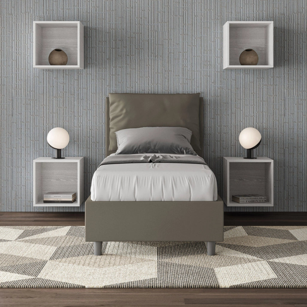 BS COM Letto singolo contenitore imbottito 80x210 similpelle cappuccino