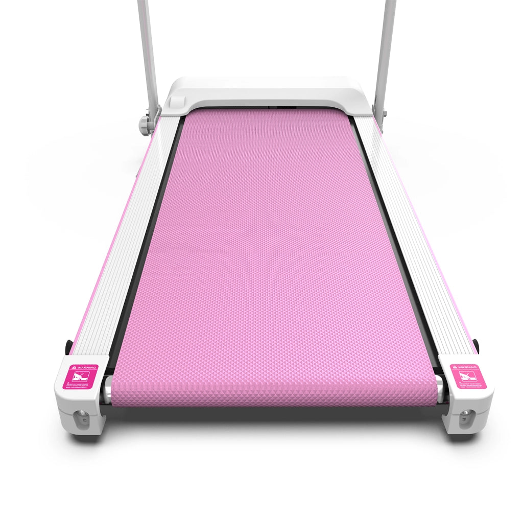 Tapis roulant con inclinazione pieghevole 123 x 64 x 119;5 cm; walking pad con maniglie in acciaio bianco e rosa; portata 120 kg