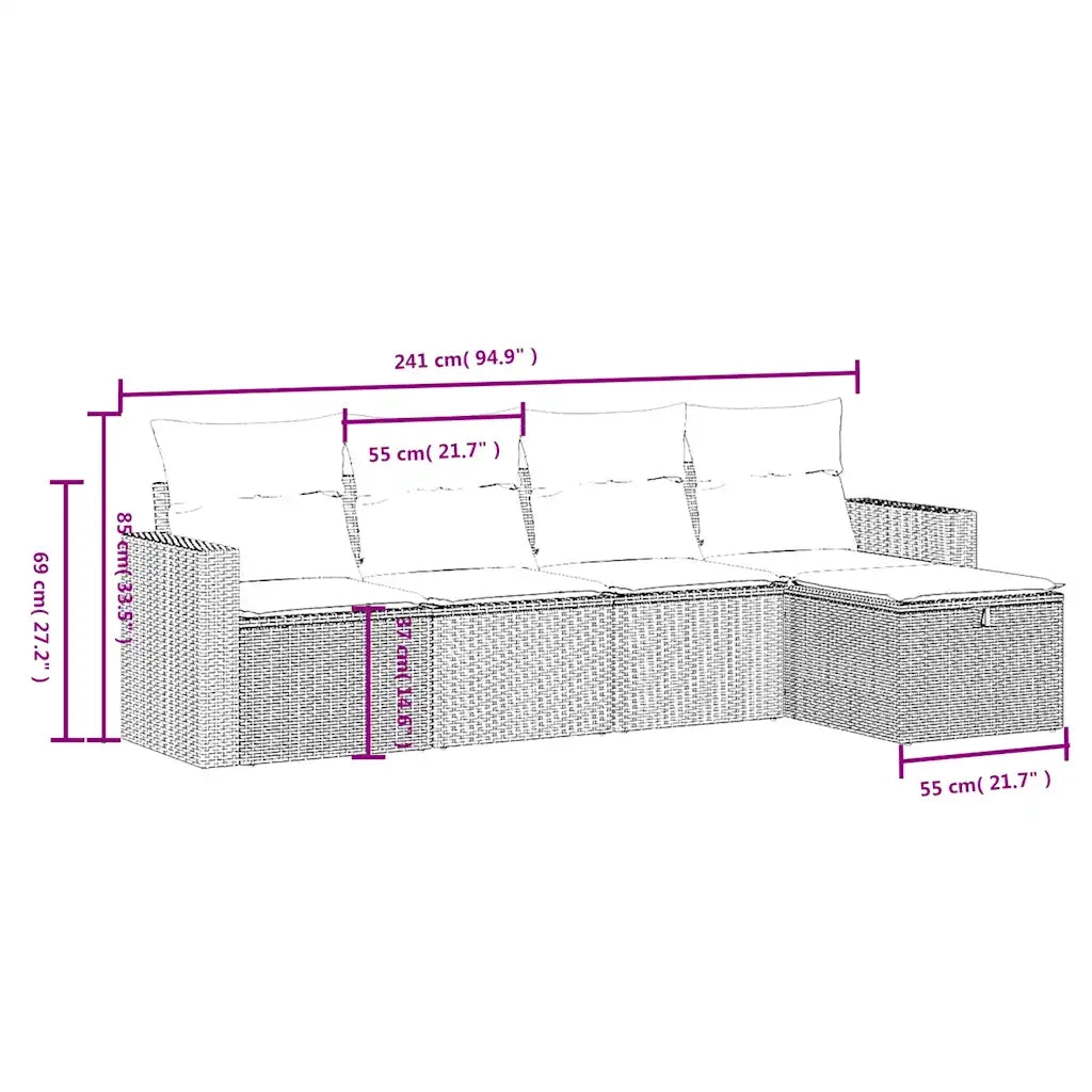 Set Divani da Giardino 5 pz con Cuscini Marrone in Polyrattan 3263470