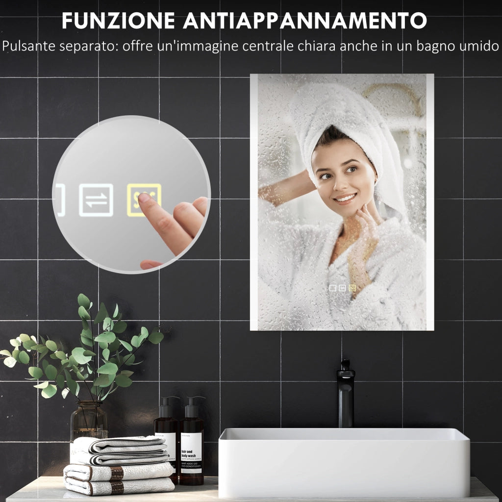 Specchio da Bagno con Luce LED ¨C zephmum ¨C Argento 70x50x3 cm