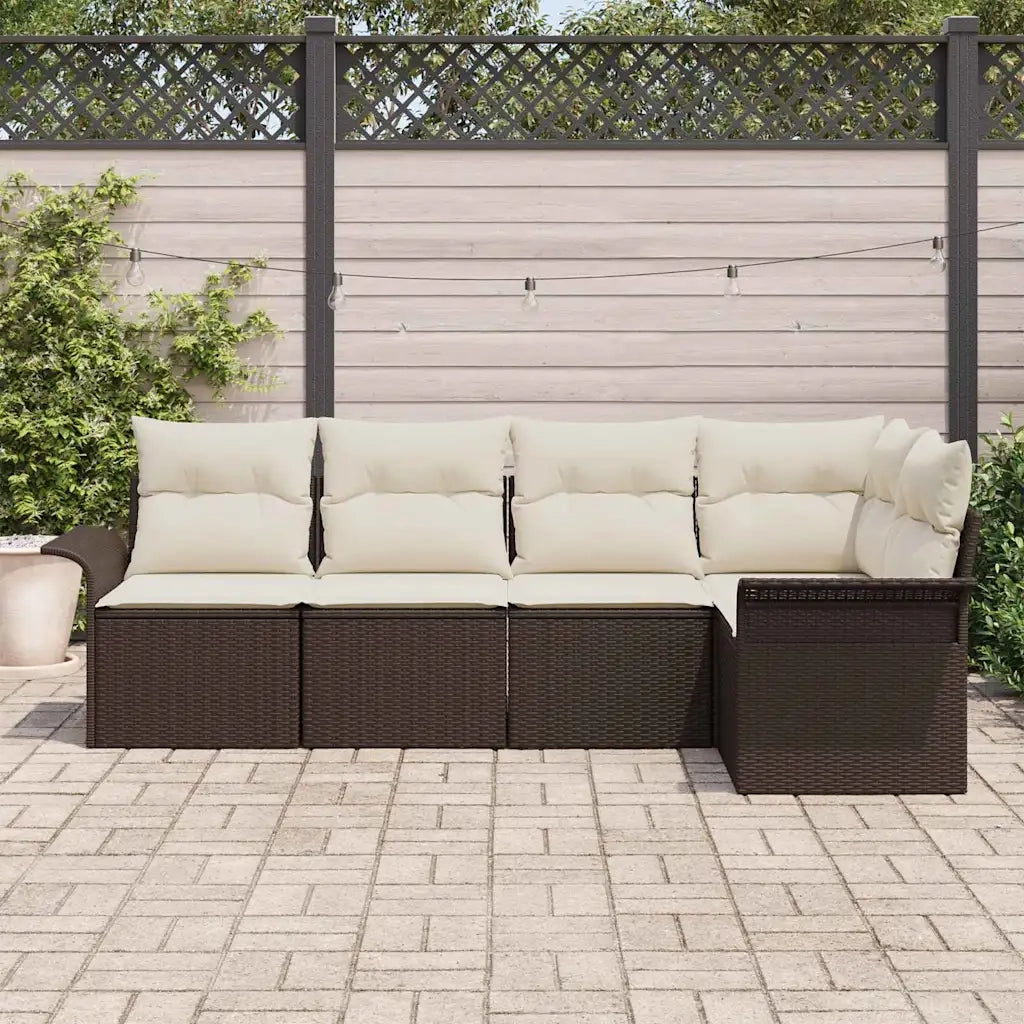 Set Divano da Giardino con cuscino 5 pcs Marrone polyrattan