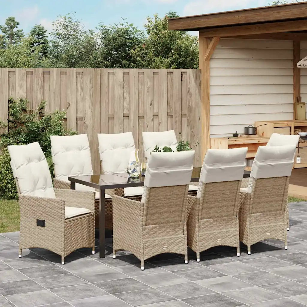 Set da Pranzo per Giardino con cuscino 9 pcs Beige polyrattan 3379561