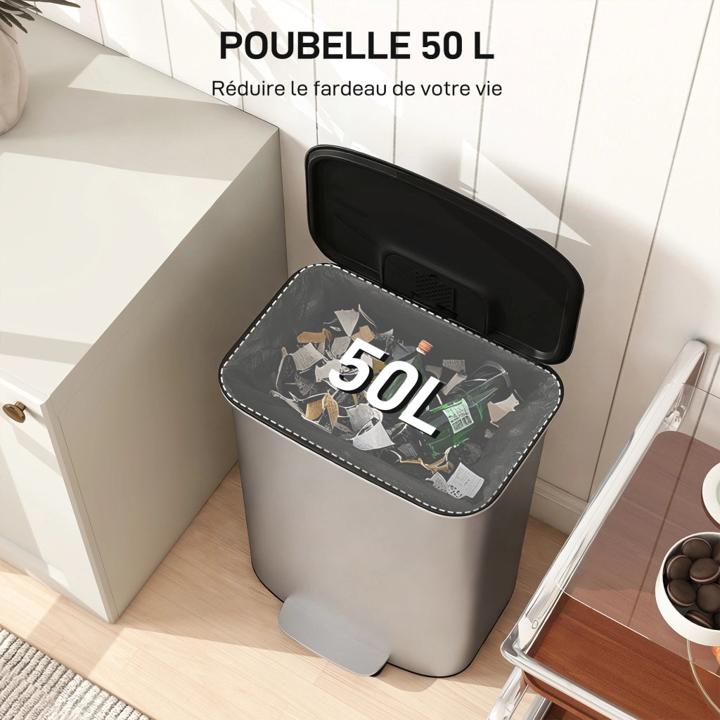 Cestino per la cucina a pedale 50 litri ¨C Zephmum ¨C grigio 45.1x36.5x62.6 cm