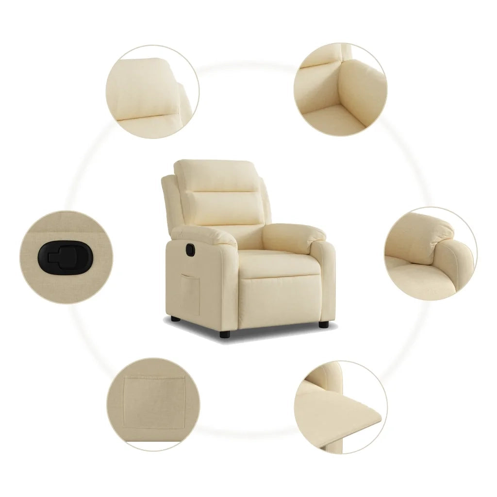 Poltrona | Sedia Relax Reclinabile in Tessuto Crema