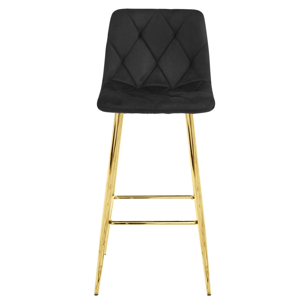 Set di 3 Sgabelli Nado in Velluto Nero e Gambe Oro