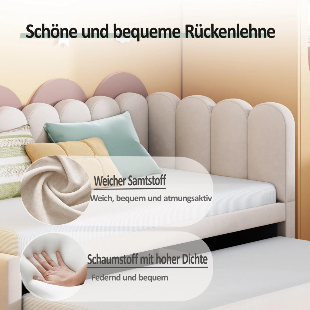 LETTO DIVANO L-Form 90x200 cm Beige in Velluto