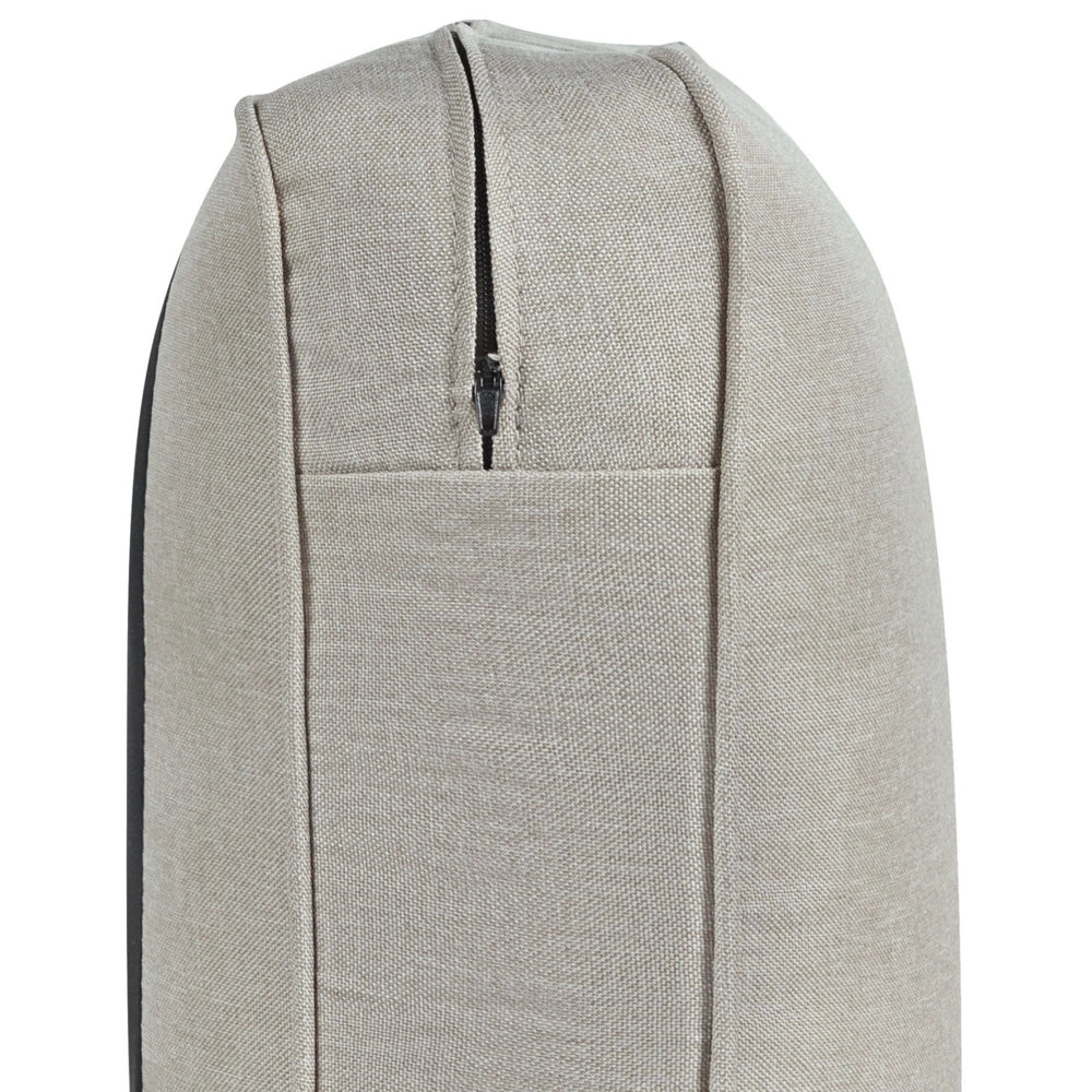 Divano moderno a 3 posti imbottito in tessuto beige e gambe in legno stile classico e moderno