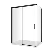 Box Doccia Ad Angolo Con Parete Fissa Laterale e Porta Frontale Con Chiusura Soft Close Ammortizzata H 200 8 MM Telaio Nero Opaco Cm 120 (118-120) x 170 (167-170)