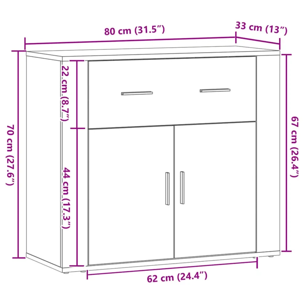 Credenza Rovere Artigianale 80x33x70 cm in Truciolato 857076