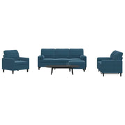Set di Divani 4 pz con Cuscini e Rinforzi Blu in Velluto